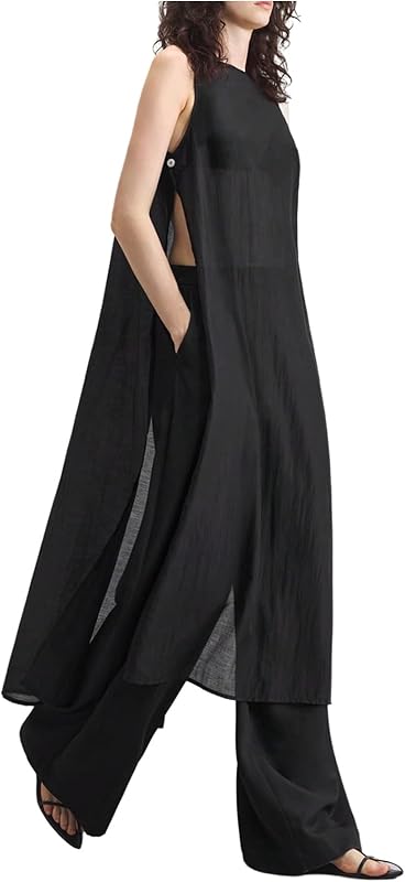 WDIRARA Womens Sheer Sleeveless Medium